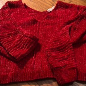 Pink Rose Red V-Neck Sweater Cozy Knit